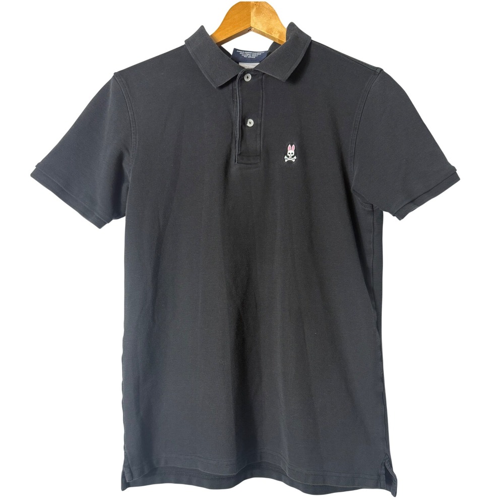 Psycho Bunny Polo Shirt Sz M Black Short Sleeve Pima Cotton Embroidered Logo